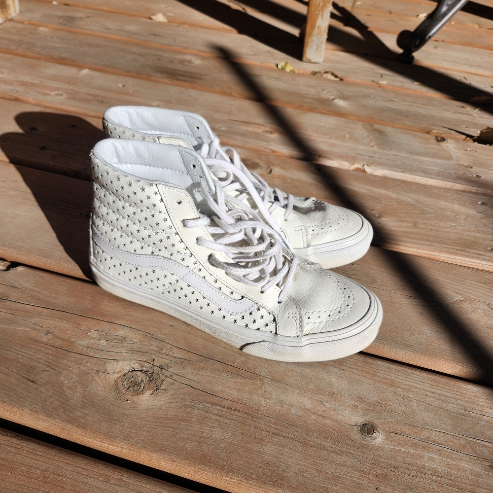 White Leather Vans Sk8-Hi